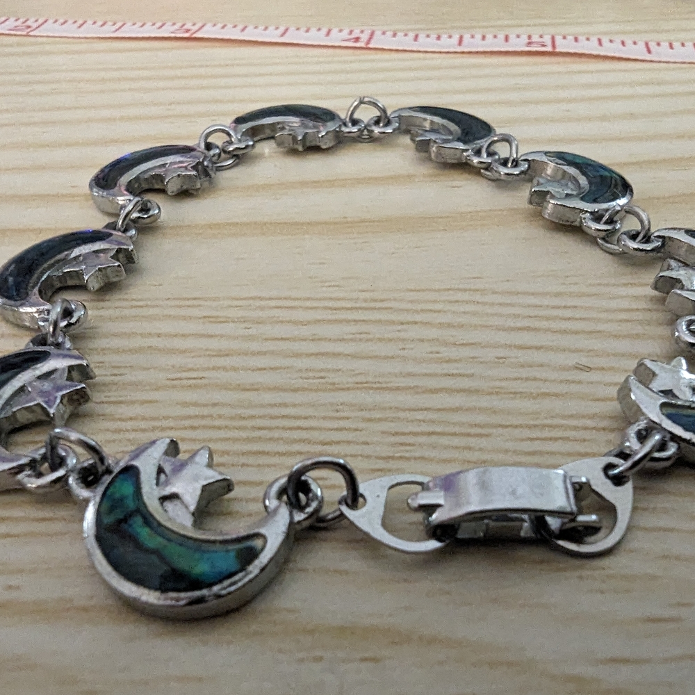 Silver and Green Crescent Moon Bracelet
